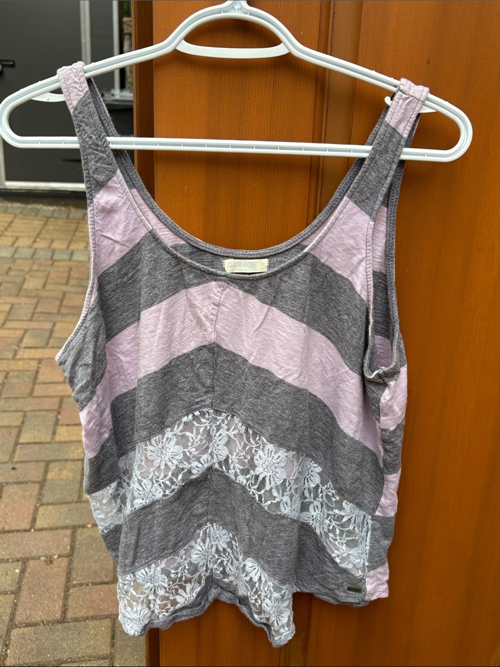 Garage Striped Lace-Panel Tank